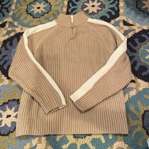 Knit quarter zip with stripe detail on sleeve